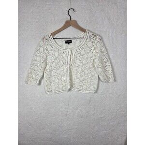 Bay Studio Open Crochet Sweater XL White Floral Crop Cottagecore Boho Preppy